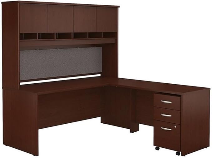 Bush Business Furniture Series C 72W L Shaped Desk with Hutch and Mobile File Cabinet in Mahogany
