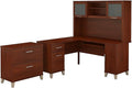 Bush Furniture Somerset 60W L Shaped Desk with Hutch and Lateral File Cabinet in Hansen Cherry