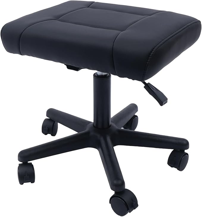 Footrest Stool Under Desk, 15.75-20in Height Adjustable Footrest, Leg Rest Ottoman, Ergonomic Office Foot Stool, with 360° Rolling Wheels, Portable for Home, Train, Load Capacity 220LBS Black