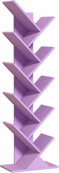 10 Tier Tree Book Shelf, Floor Standing Wood Bookshelf for Narrow Space, Storage Organizer Bookshelves for Books/CDs/Magazine, Bookcase with Shelves for Home Office, Living Room-Dream Purple