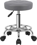 KKTONER Round Rolling Stool Chair PU Leather Height Adjustable Swivel Drafting Work SPA Shop Salon Stools with Wheels Office Chair Small (Gray)