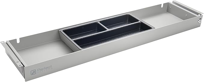 PERFECT POSTURE Under Desk Storage Drawer With Lock – Slim Pen & Pencil Drawer for Regular & Sit-Stand Standing Desks, Gray (33” x 7.5”)