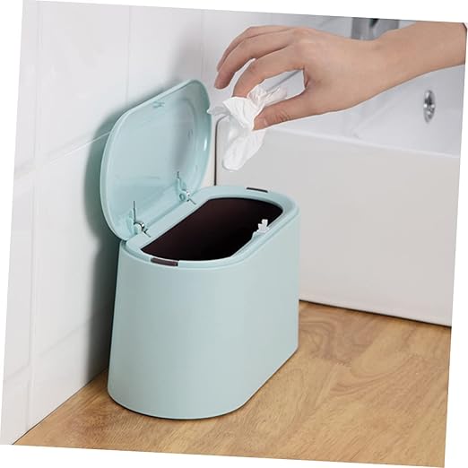 CHILDWEET Slim Trash Can Lid Desktop Mini Ash-bin Plastic Household Waste Holder Office Countertop Easy Use