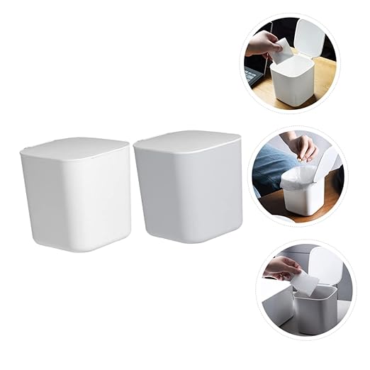Slim Trash Cans Lids 2pcs Desktop Trash Can Set Small Bin for Kitchen Bathroom