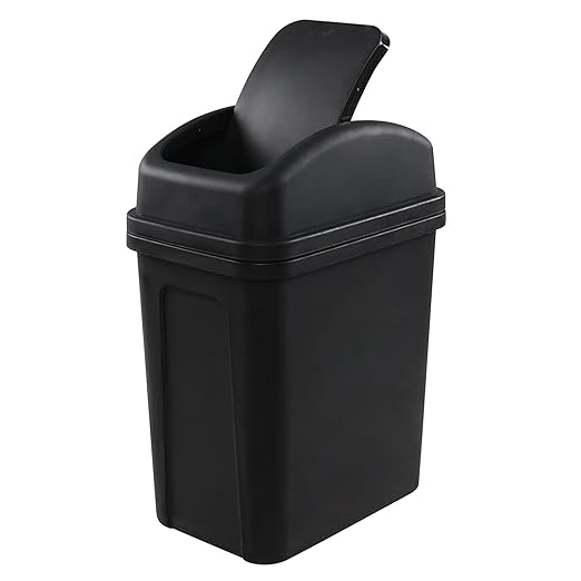 1.8 Gallon Plastic Trash Can with Swing Lid, Small Black Waste bin