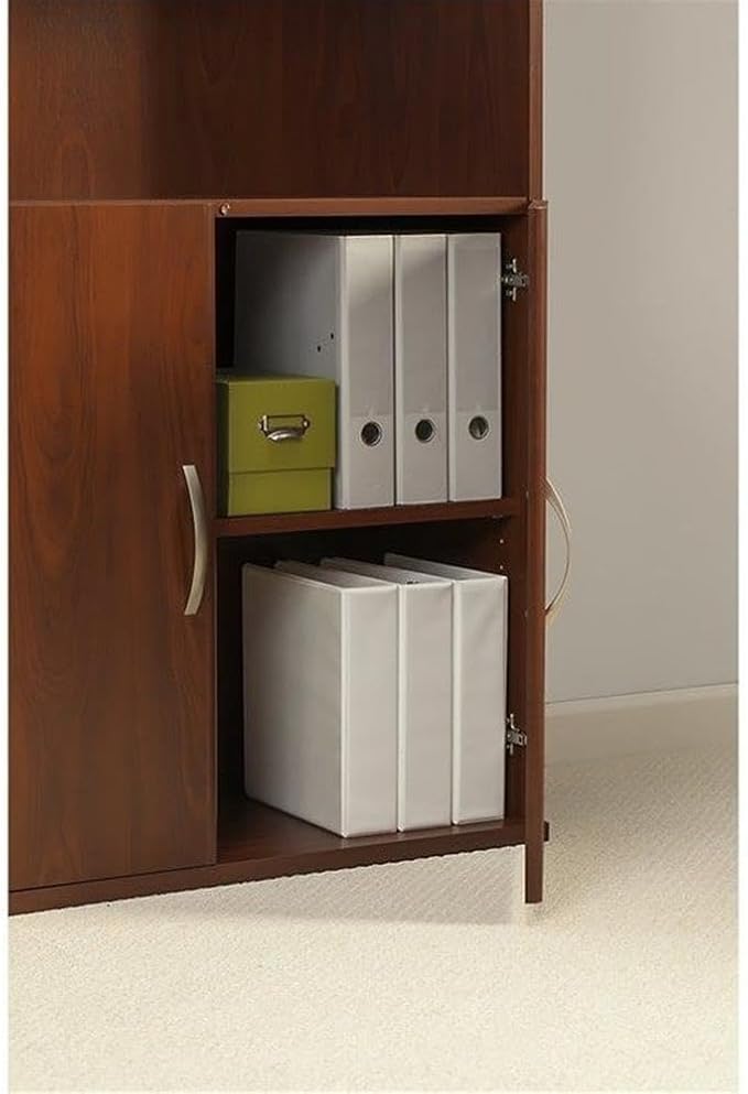Pemberly Row Set of 2 5-Shelf Bookcase with Doors & L-Shaped Desk with Drawers