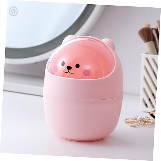 Vaguelly Cute Mini Trash Can Lid Slim Desktop Garbage Bin for Home Office and Bedroom Lightweight Waste Container