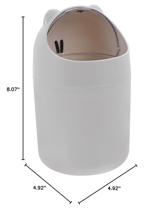 Alipis Cute Cartoon Bear Desktop Trash Can Lid Mini Waste Bin for Bedroom and Office Slim Plastic Garbage Container