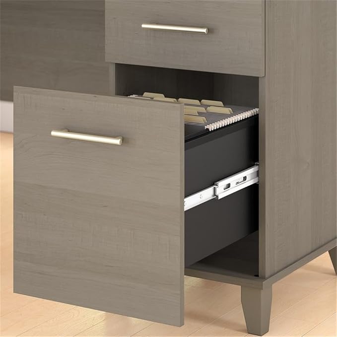 Scranton & Co Furniture Somerset 72W L Shaped Desk with Hutch & File Cabinet, Transitional Style, Frosted Glass Doors, Ball Bearing Slides, Wire Management, Home Office Furniture Set, Ample Storage