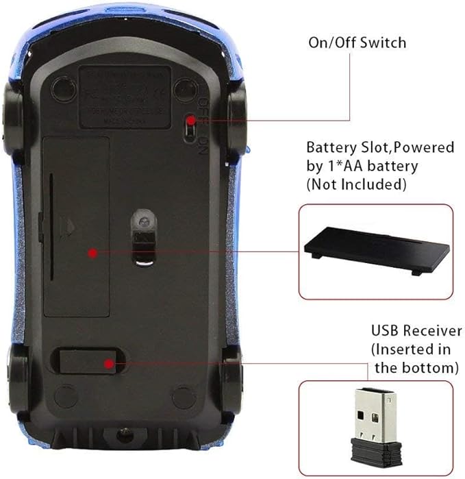 Jinfili 2.4Ghz Wireless Car Shape Mouse 3D Optical Gaming Mice USB Mini Receiver for PC Laptop Computer