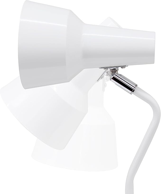 Simple Designs LD1072-WHT 15.2" Sleek Essentials Metal Cone Shade Desk Lamp with Adjustable Shade and Dual USB Ports, for Office, Desk, Nightstand, Dorm, White