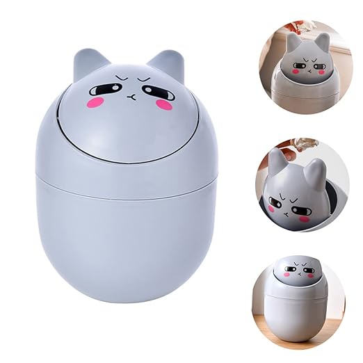 GLEAVI 1pc Slim Desktop Trash Can Cute Basket for Desk Dresser Tabletop Storage Lid