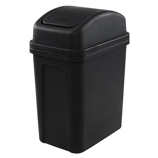 1.8 Gallon Plastic Trash Can with Swing Lid, Small Black Waste bin