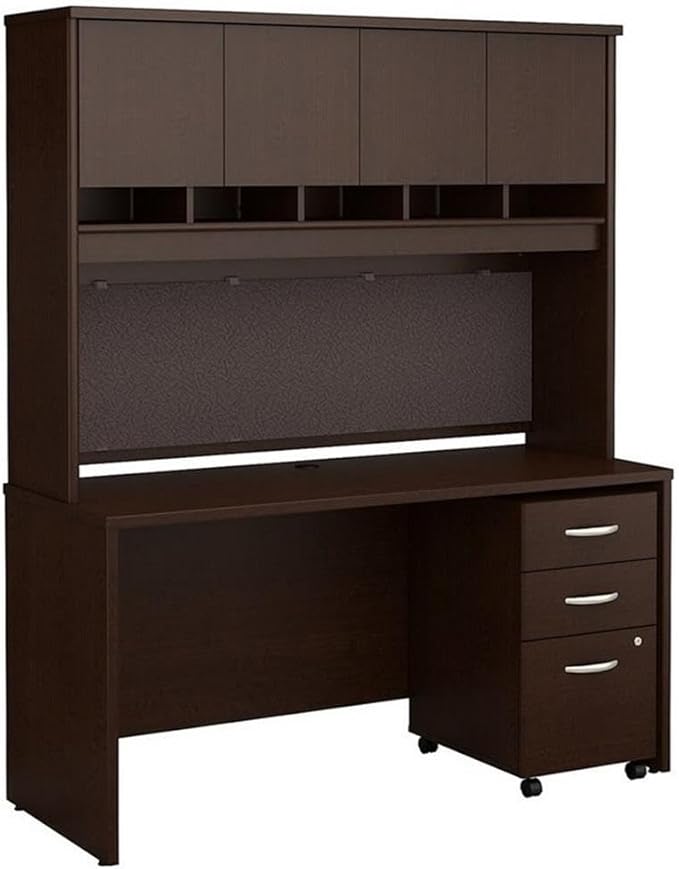 Bush Business Furniture Series C 60W x 24D Office Desk with Hutch and Mobile File Cabinet in Mocha Cherry