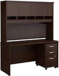 Bush Business Furniture Series C 60W x 24D Office Desk with Hutch and Mobile File Cabinet in Mocha Cherry