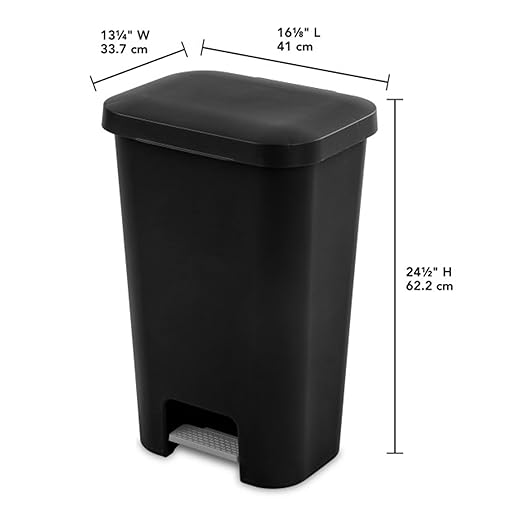 Sterilite 11.9 Gallon Rectangular Step On Kitchen Plastic Indoor Wastebasket with Wide Opening Lid and Comfort Handle for Home, Black (16 Pack)