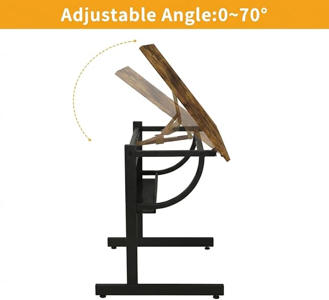 Drafting Table with Storage, Adjustable Art Desk & Art Table with Stool, 0-75° Tilting Top, 3 Drawers for Diamond Painting, Architecture, Animation, Office (Adults & Teens) (Rustic Brown)