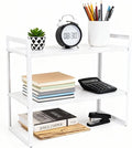 Office Desk Shelf Organizer, Metal Desktop Bookshelf Storage Rack, Height Adjustable Countertop Shelf for Study Room, Home Office, Multipurpose Storage for Books, Files, Stationery and Desk Essentials