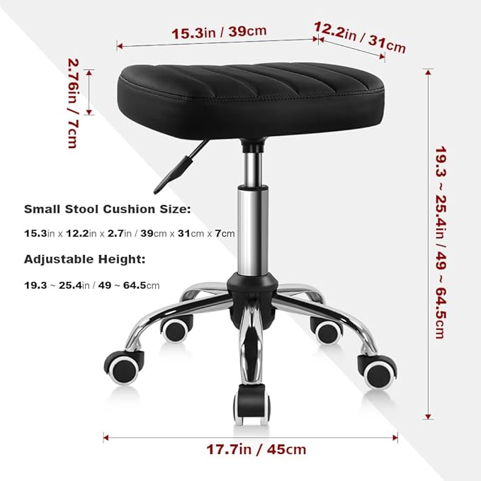 BFTOU Black Minimalist Square Swivel Stool with Wheel for Work SPA Shop Massage Height-Adjustable and Cost-Effective Rolling Stool Chair