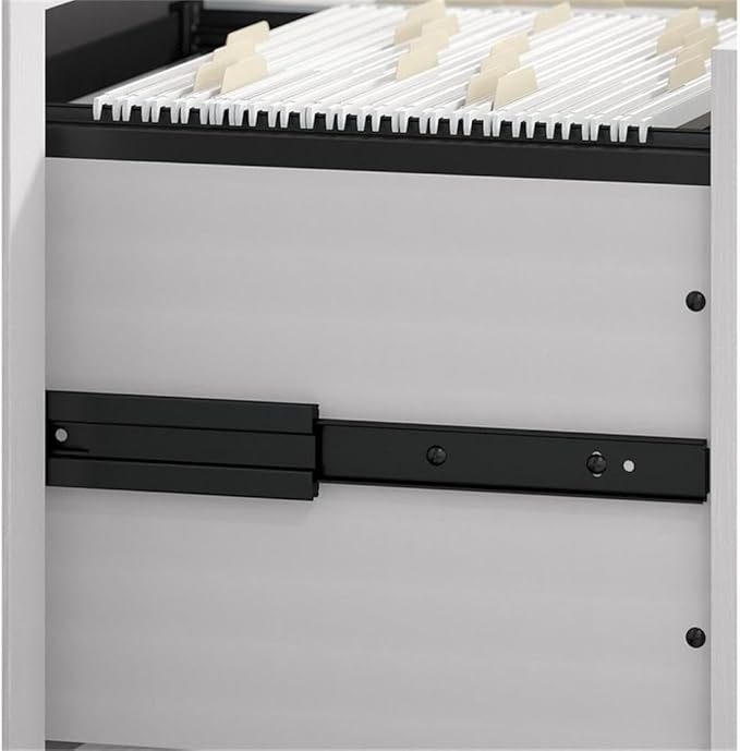 Bush Home Key West 60W L Shaped Desk with 2 Drawer Mobile File Cabinet in Pure White Oak