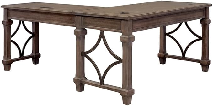 BOWERY HILL Set of 2 Open L-Desk & Return Writing Desk & Glass Display Bookcase