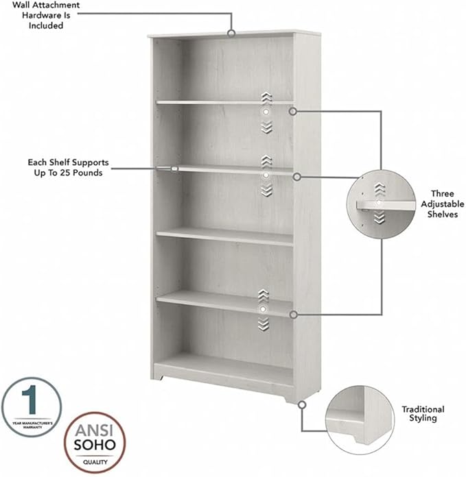 Scranton & Co Cabot L Shaped Desk with Hutch & Bookcase, White Oak Finish, 60W Computer Desk Set with USB Hub, Fluted Glass Doors, Adjustable Bookcase Shelves, Home Office Furniture