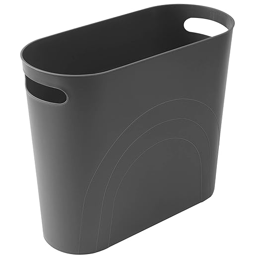 rejomiik Small Trash Can, 3.5 Gallon Slim Garbage Can Plastic Waste Basket with Handles Container Bin for Narrow Spaces Bathroom, Bedroom, Kitchen, Office at Home, Dark Gray