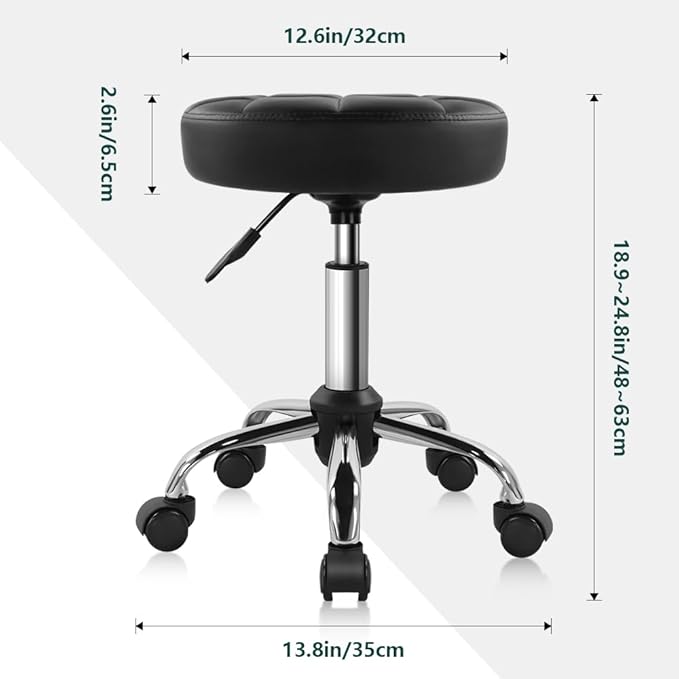 BFTOU Black Classic Swivel Stool with Wheel for Salon Work Home SPA Shop Height-Adjustable and Cost-Effective Rolling Stool Chair Small