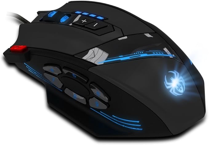 zelotes Professiona Wired Gaming Mouse,4800 DPI,12 Programmable Buttons,Weight Tuning,High Precision,Multi-Modes Backlit,Ergonomic Design,USB Optical Mouse Mice for Laptop,PC,Mac,Black