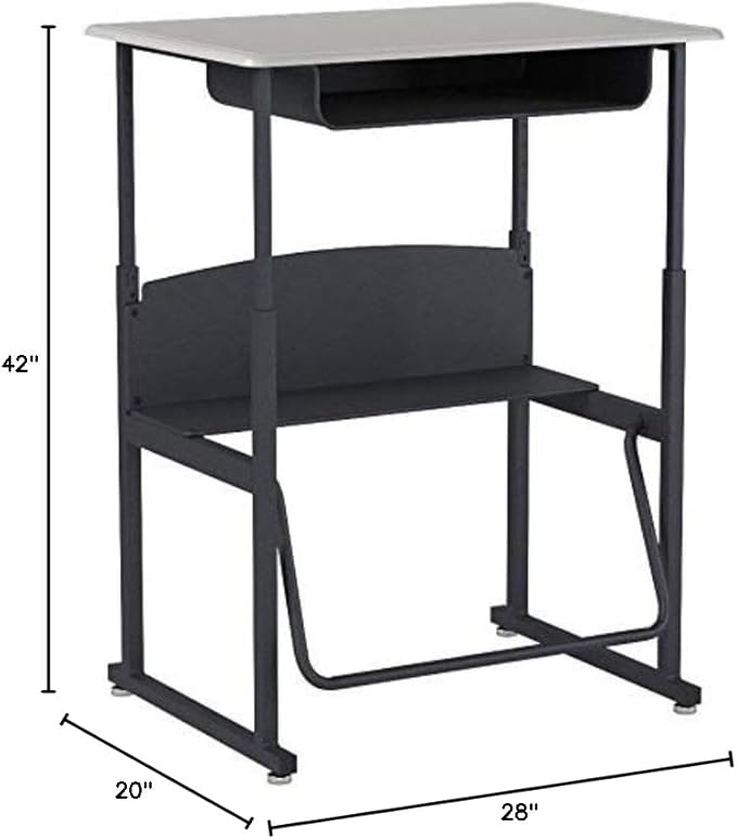 Safco AlphaBetter Student Standing Desk with Storage Book Box, Adjustable Height with Shelf and Swinging Pendulum Foot Rest, 28" W x 20" D, Black
