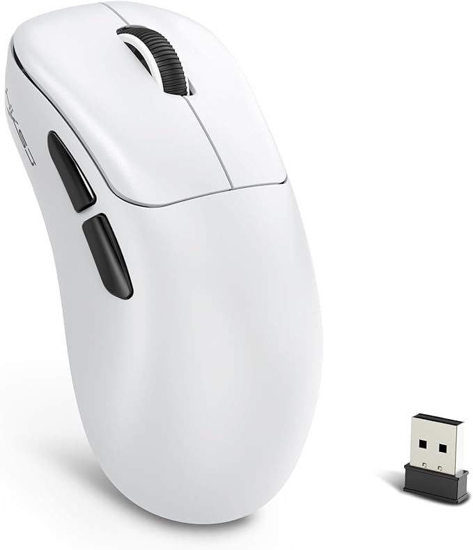 ZIYOU LANG × HXSJ T700 Wireless Gaming Mouse,Adjustable 10K DPI 1K Optical Sensor,2.4G/BT/USB-C Rechargeable 6 Programmed Buttons,56g Lightweight Right-Handed Ergonomic Computer Mice for PC/Mac-White