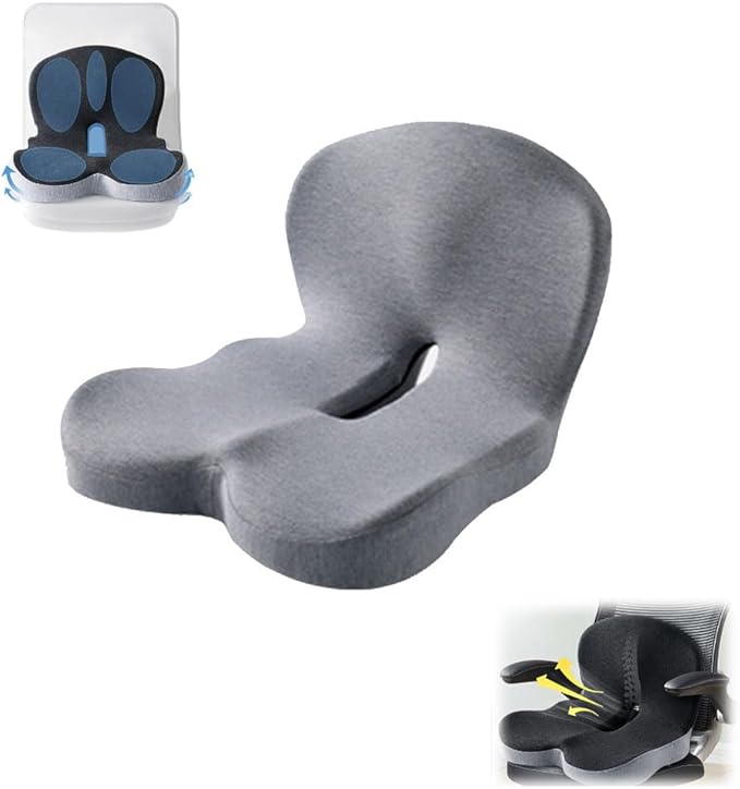 Back and Seat Cushion, Ergonomic Memory Foam Seat Cushion Lumbar Support Pillow for Office Chair, Car,Wheelchair,Home,Office (Light Gray B)