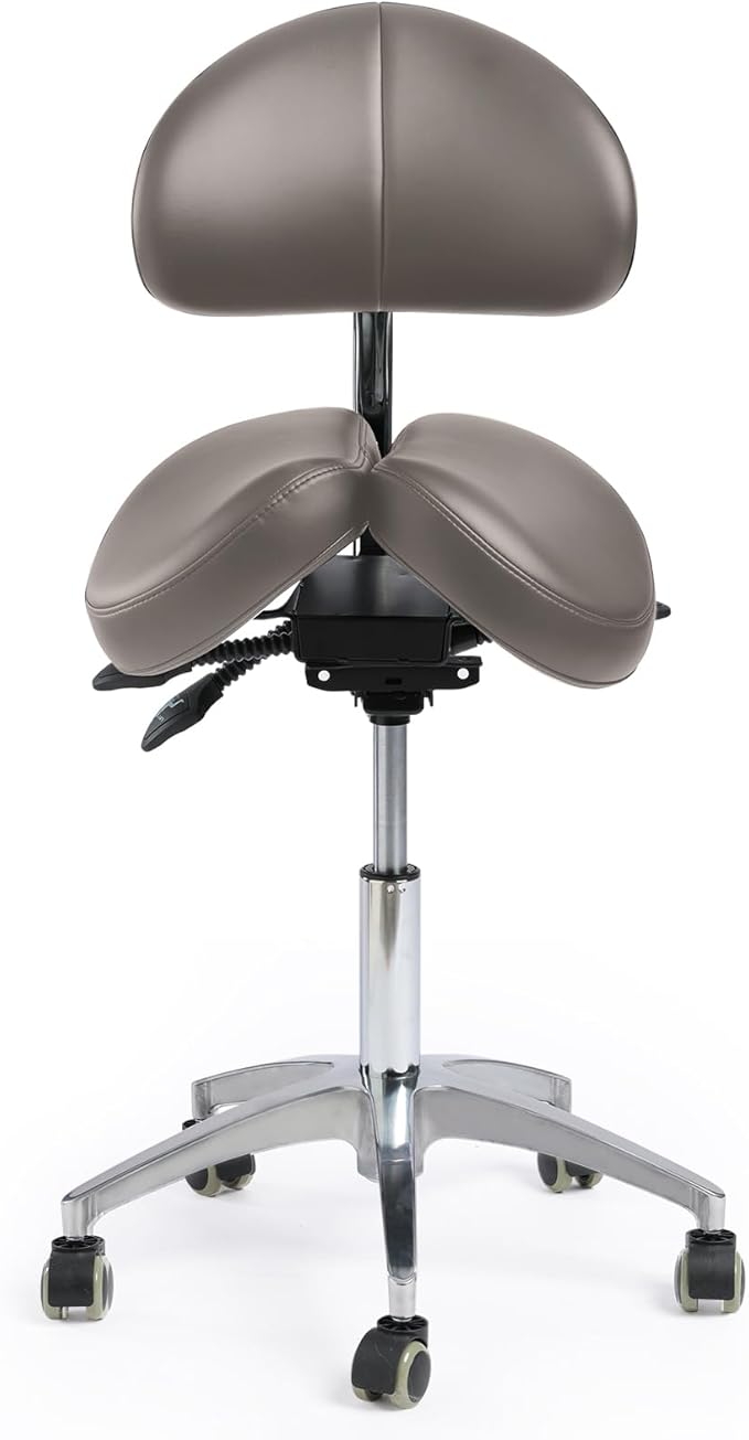 Saddle Stool with Wheels,Rolling Stool with Back Support&Split Seats,Ergonomic Stool Saddle Stool for Hair Stylist for Dentist Salon Tattoo(Drak Grey