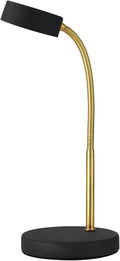 Globe Electric 30061 LED Desk Lamp, Adjustable Matte Gold Gooseneck, Black Finish, 5W Energy Star Integrated LED, 250 Lumens, 3000 Kelvin, 35 000 Hour Lifespan, in-Line On/Off Switch