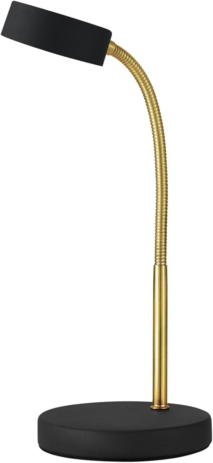 Globe Electric 30061 LED Desk Lamp, Adjustable Matte Gold Gooseneck, Black Finish, 5W Energy Star Integrated LED, 250 Lumens, 3000 Kelvin, 35 000 Hour Lifespan, in-Line On/Off Switch