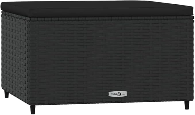 vidaXL Outdoor Patio Footrest with Cushion - Black, Made of Quality PE Rattan and Powder-Coated Steel, Featuring a Modular and Stylish Design, Offers Comfortable Seating with Thick Padded Cushion