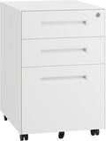 Dripex 3 Drawer White File Cabinet, Mobile Under Desk Storage File Cabinet with Lock on Wheels, Fully Assembled, Letter/Legal Size, Small Short Vertical Metal Rolling Filing Cabinets for Home Office