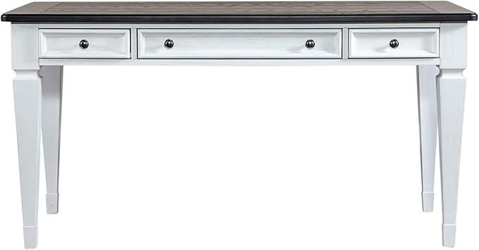 Liberty Furniture Allyson Park Writing Desk with Keyboard Tray 2 Drawers Cottage Home Office - Wirebrushed White Charcoal Tops Oak Wood