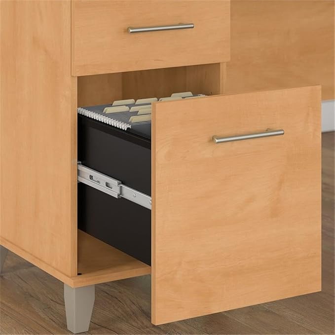Scranton & Co Furniture Somerset Sit to Stand L Shaped Desk with Hutch & Cabinet, 72W x 42W, Maple Finish, Ergonomic Adjustable Height Office Desk Set with File Storage for Home or Workspace