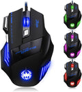 zelotes Wired Gaming Mouse with Fire Button,7200 DPI,7 Buttons,Ergonomic Design,LED Illumination,Corded Optical Mouse Mice for Laptop,PC,Mac,Black