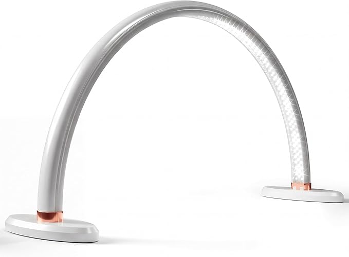 16" Half-Moon Nail Desk Lamp with Foldable Bracket, Stepless Dimming 3000–6500K Shadow-Free LED Task Light for Manicure Table/Salon, Makeup, Lashes & Crafts, Eye-Caring, DC-Powered – White