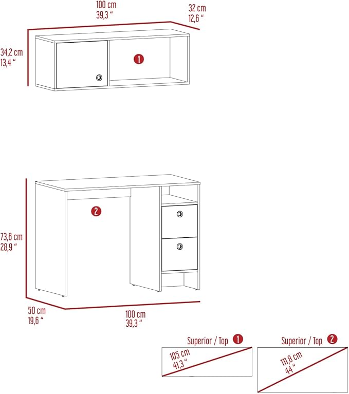 Tokyo Office Set, Three Drawers - Multicolor - Durable Office Desk with Two Drawers and Shelf - Home Office Setup - Gift-Ready