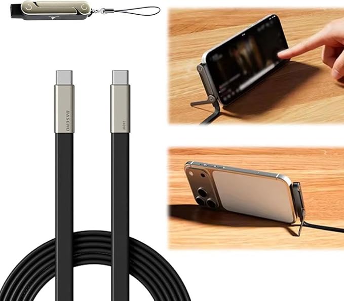 2 in 1 Invisible Holder Charger Cable with Stand,240W Super Fast Charging Cord with Detachable Foldable Stand,USB-C Charge Cable,Compatible with iPhone for Samsung for Gaming Office Car Travel