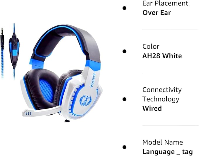 Anivia Computer Over-Ear Headphones with Mic, Wired Gaming Headset Compatible with PS4, PC, Xbox One, Laptop, Computer, 3.5mm Jack, Bass Surround, Soft Memory Earmuffs