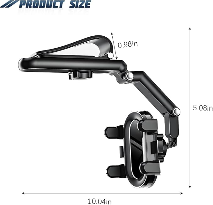 Car Sun Visor Phone Holder, 1080° Rotatable Rear View Mirror Cell Phone Mount with Extendable Arm, Adjustable Automotive Interior Smartphone Clip, Universal for Vehicles (Black)