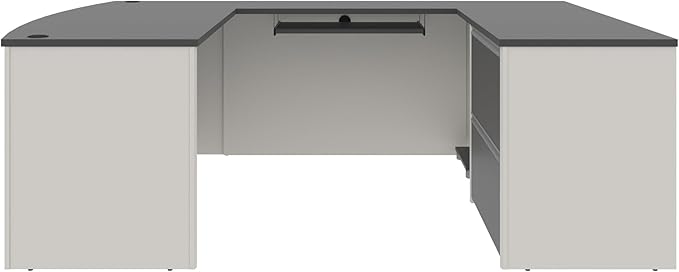 Atlin Designs Modern Wood U-Shape Home Office Desk Set, Slate Gray and White Finish, Commercial Grade with Pedestal, Ball-Bearing Slides, Grommets, 30.4"H x 71.1"W x 92.6"D, Functional Office Solution