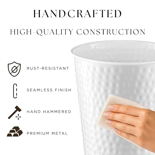 Monarch Abode Hand Hammered Metal Desk Wastebasket – White