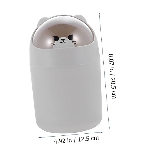 Healifty Cute Bear Desktop Trash Can Lid Mini Plastic Garbage Bin for Office and Bedroom Slim Waste Container for Table Cartoon Themed Small Trash Can