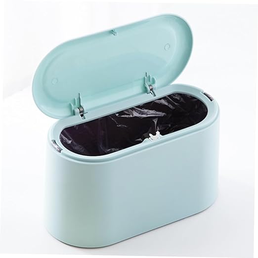 CHILDWEET Slim Trash Can Lid Desktop Mini Ash-bin Plastic Household Waste Holder Office Countertop Easy Use