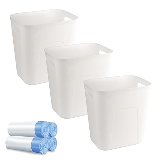 UUJOLY Small Bathroom Trash Can with Trash Bag Wastebasket Garbage Can for Bathrooms, Laundry Room, Kitchens, Offices, Kids Rooms, Dorms, 3.5 Gallons, 3 Pack (White)